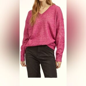 Croft & Barrow Barbie pink V popcorn pullover fuzzy sweater Sz M
